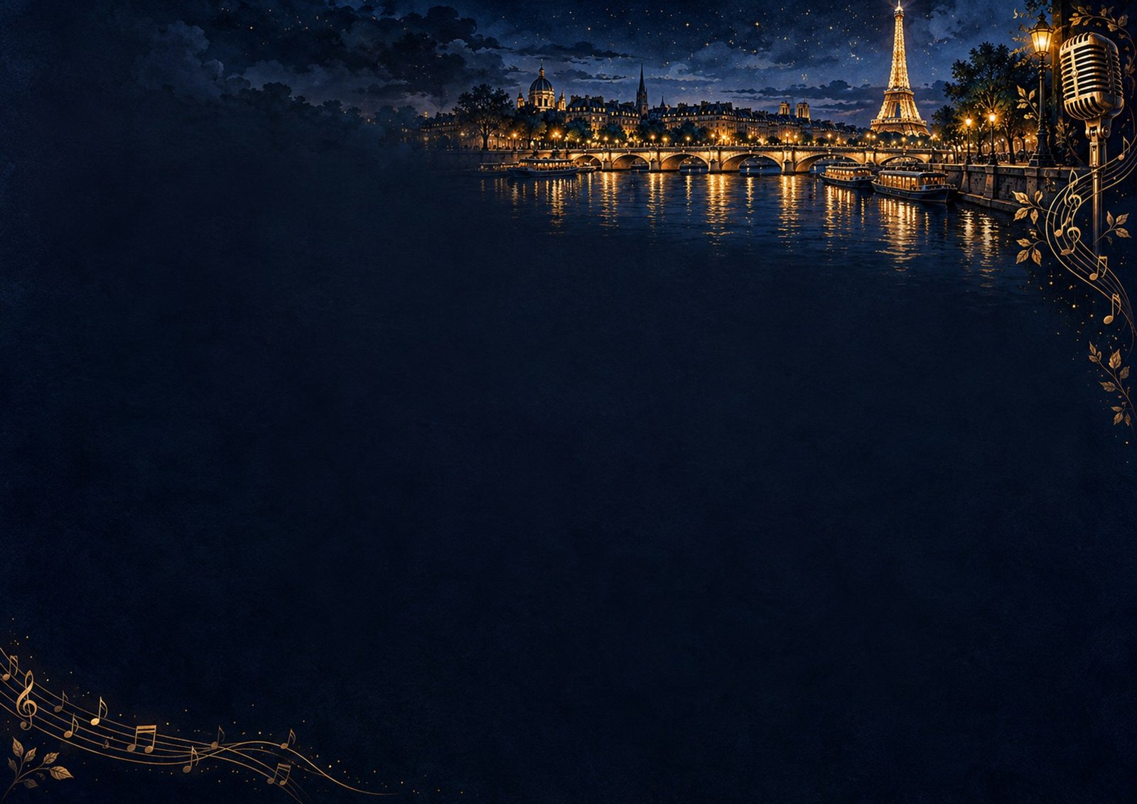 Ilustración de París iluminado, con Torre Eiffel y micrófono